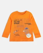 MINI KLUB Boys Printed Pure Cotton T Shirt  (Orange, Pack of 1)