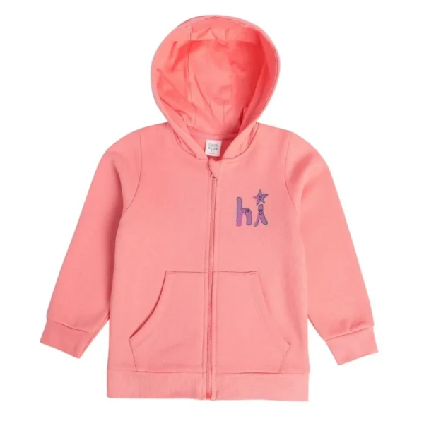MINI KLUB Kids Pink Solid Full Sleeves Hoodie Jacket - Image 1