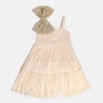 MINI KLUB Girls Beige Embellished Fit & Flare Dress