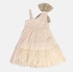 MINI KLUB Girls Beige Embellished Fit & Flare Dress - Image 2