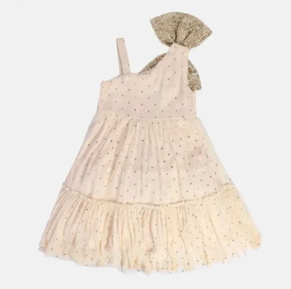 MINI KLUB Girls Beige Embellished Fit & Flare Dress - Image 2