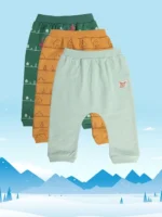 Kids Light Green Printed Knit Bottom Pant (PACK OF 3)