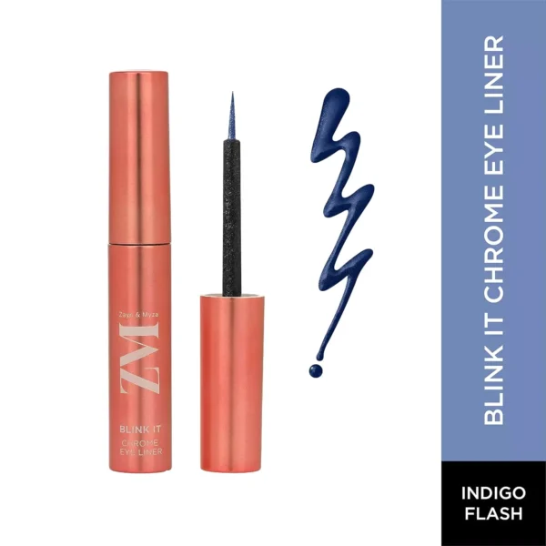 ZM Zayn & Myza Blink It Chrome Eyeliner | Metallic Finish | Smudgeproof, Transfer-proof & Waterproof Formula | Long lasting | Enriched with Rosehip Oil, Indigo Flash - 3.5 G - Image 2