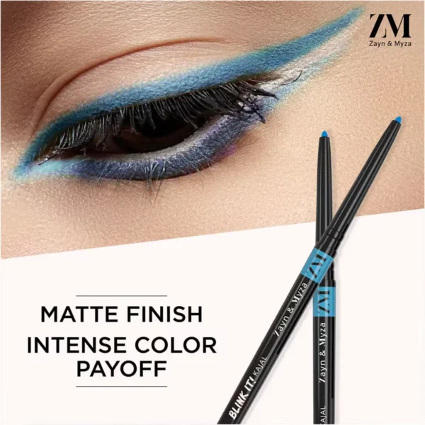 ZM Zayn & Myza Blink It Kajal, Matte Finish Longlasting, Smudge Proof, Waterproof with Rosehip Oil, Intense Blue, 3.2g - Image 3