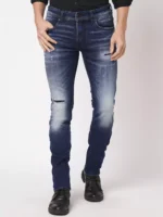 ROOKIES DARK BLUE 5 POCKET MID-RISE TORN JEANS (LENNON) KNIT DENIM