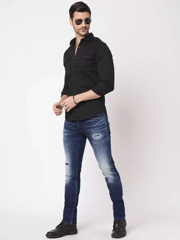 ROOKIES DARK BLUE 5 POCKET MID-RISE TORN JEANS (LENNON) KNIT DENIM - Image 5