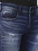 ROOKIES DARK BLUE 5 POCKET MID-RISE TORN JEANS (LENNON) KNIT DENIM - Image 3