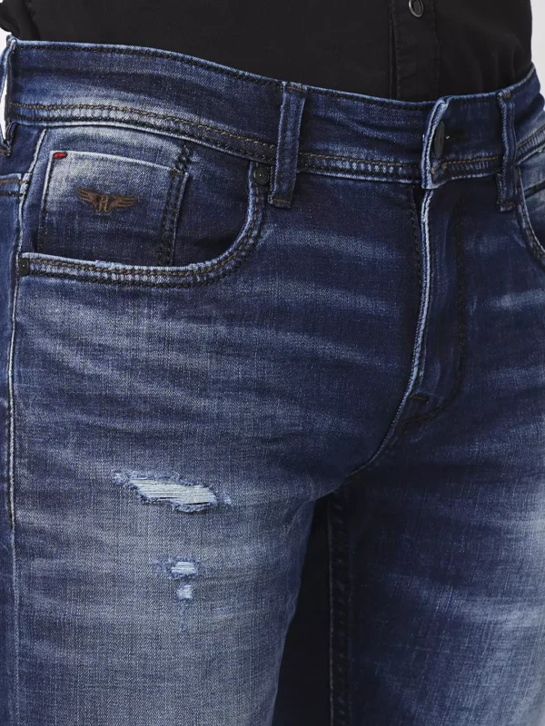 ROOKIES DARK BLUE 5 POCKET MID-RISE TORN JEANS (LENNON) KNIT DENIM - Image 3