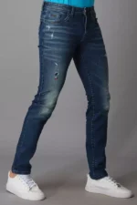 ROOKIES DARK BLUE 5 POCKET MID-RISE TORN JEANS (LENNON) KNIT DENIM - Image 4