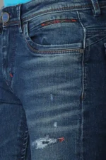 ROOKIES DARK BLUE 5 POCKET MID-RISE TORN JEANS (LENNON) KNIT DENIM - Image 2