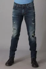 ROOKIES DARK BLUE 5 POCKET MID-RISE TORN JEANS (LENNON) KNIT DENIM