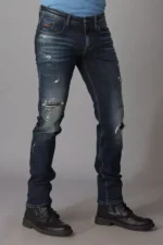 ROOKIES DARK BLUE 5 POCKET MID-RISE TORN JEANS (LENNON) KNIT DENIM - Image 4