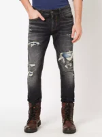 ROOKIES DARK GREY 5 POCKET LOW-RISE ANKLE LENGTH JEANS (SPRINGSTEEN FIT) TORN JEANS