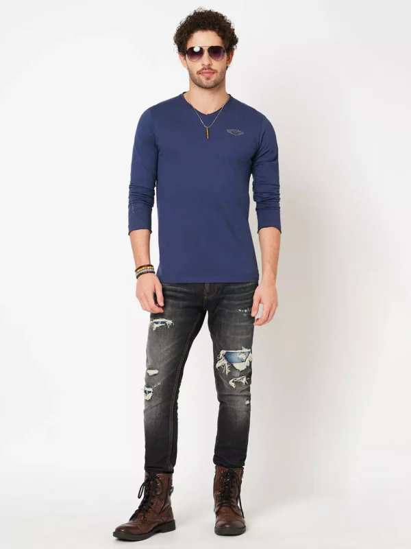 ROOKIES DARK GREY 5 POCKET LOW-RISE ANKLE LENGTH JEANS (SPRINGSTEEN FIT) TORN JEANS - Image 5