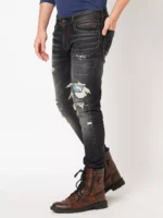 ROOKIES DARK GREY 5 POCKET LOW-RISE ANKLE LENGTH JEANS (SPRINGSTEEN FIT) TORN JEANS - Image 4