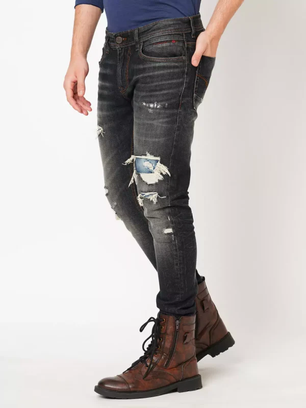 ROOKIES DARK GREY 5 POCKET LOW-RISE ANKLE LENGTH JEANS (SPRINGSTEEN FIT) TORN JEANS - Image 4