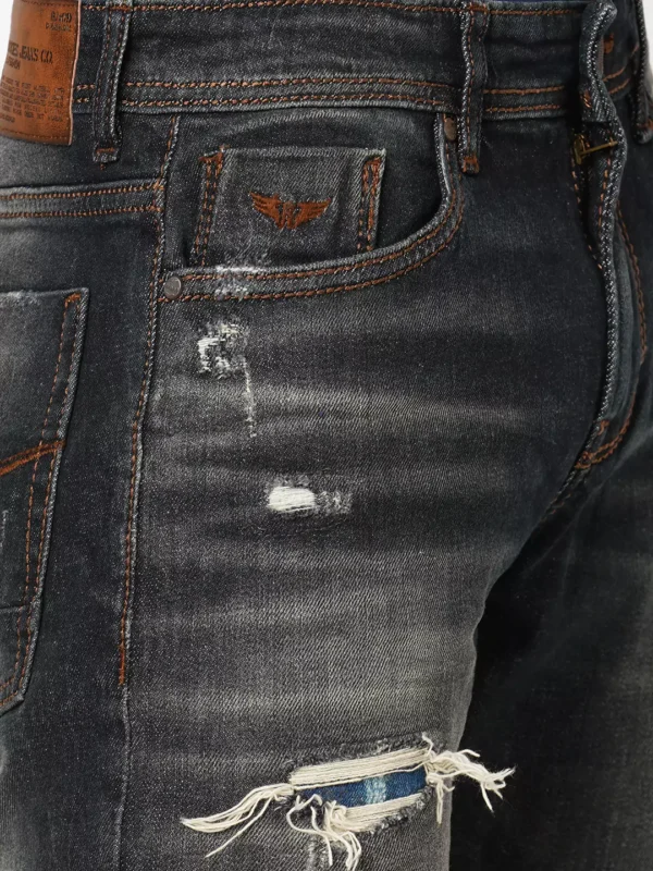 ROOKIES DARK GREY 5 POCKET LOW-RISE ANKLE LENGTH JEANS (SPRINGSTEEN FIT) TORN JEANS - Image 2