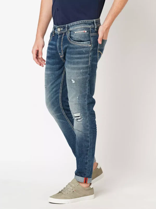 ROOKIES  MEDIUM BLUE DENIM 5 POCKET LOW-RISE ANKLE LENGTH JEANS (SPRINGSTEEN FIT) - Image 3