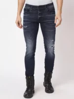 ROOKIES DARK BLUE 5 POCKET MID-RISE TORN JEANS (LENNON) KNIT DENIM