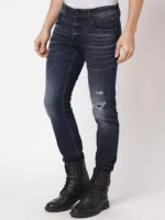 ROOKIES DARK BLUE 5 POCKET MID-RISE TORN JEANS (LENNON) KNIT DENIM - Image 3