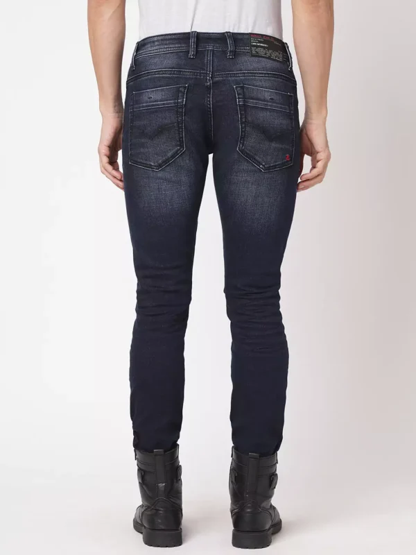 rookies-mens-denim-8-4-65cf50612322d ROOKIES DARK BLUE 5 POCKET MID-RISE TORN JEANS (LENNON) KNIT DENIM - Image 4