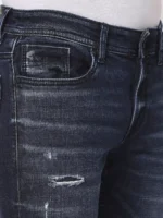 ROOKIES DARK BLUE 5 POCKET MID-RISE TORN JEANS (LENNON) KNIT DENIM - Image 2