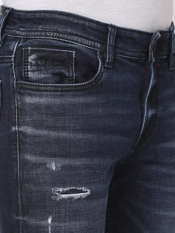 rookies-mens-denim-8-5-65cf5064dcd09 ROOKIES DARK BLUE 5 POCKET MID-RISE TORN JEANS (LENNON) KNIT DENIM - Image 2