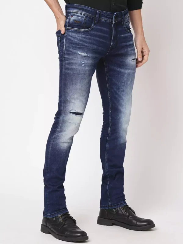 rookies-mens-denim-9-3-65cf511560d17 ROOKIES DARK BLUE 5 POCKET MID-RISE TORN JEANS (LENNON) KNIT DENIM - Image 4
