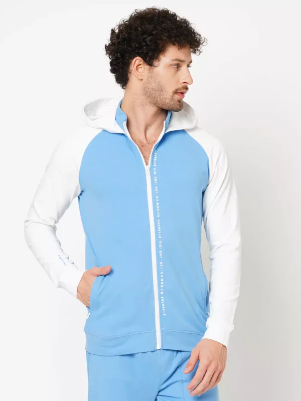 ROOKIES SKY BLUE RUST FULL SLEEVE ATHLEISURE HOODIE ZIPPER JACKET/ SWEAT SHIRT/HOODIE JACKET - Image 1
