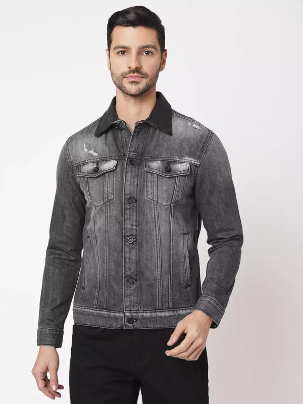 ROOKIES CLASSIC COTTON DENIM JACKET: FULL SLEEVE SLIM FIT GREY JACKET - Image 1