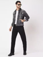 ROOKIES CLASSIC COTTON DENIM JACKET: FULL SLEEVE SLIM FIT GREY JACKET - Image 5