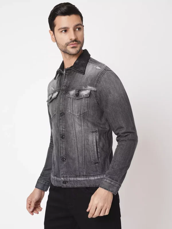 ROOKIES CLASSIC COTTON DENIM JACKET: FULL SLEEVE SLIM FIT GREY JACKET - Image 4