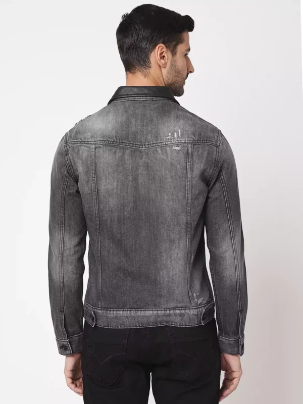 ROOKIES CLASSIC COTTON DENIM JACKET: FULL SLEEVE SLIM FIT GREY JACKET - Image 3