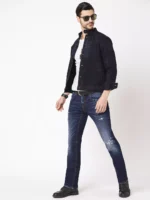 ROOKIES CLASSIC COTTON DENIM JACKET: FULL SLEEVE SLIM FIT DARK BLUE JACKET - Image 5