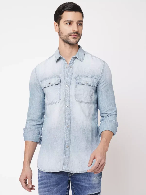 ROOKIES Denim Elegance Men's Slim Fit Cotton Linen Shirt with Full Sleeves - Image 1
