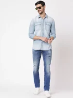 ROOKIES Denim Elegance Men's Slim Fit Cotton Linen Shirt with Full Sleeves - Image 5
