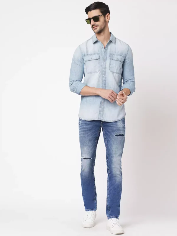 ROOKIES Denim Elegance Men's Slim Fit Cotton Linen Shirt with Full Sleeves - Image 5