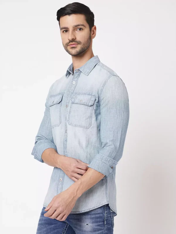 ROOKIES Denim Elegance Men's Slim Fit Cotton Linen Shirt with Full Sleeves - Image 3