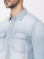 ROOKIES Denim Elegance Men's Slim Fit Cotton Linen Shirt with Full Sleeves - Image 2