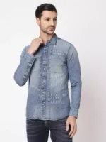 ROOKIES Denim Elegance Men's Slim Fit Full Sleeve Shirt - Cotton Polyester Elastane Blend