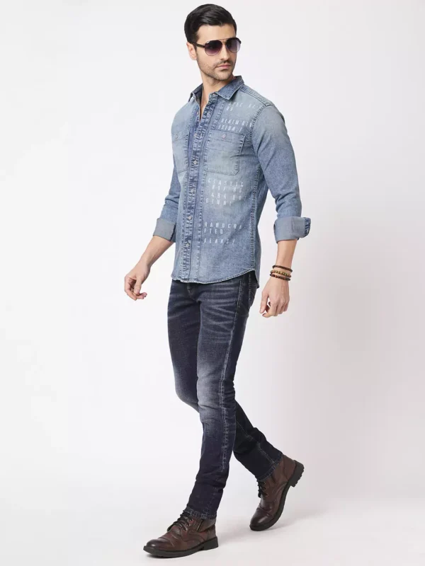 ROOKIES Denim Elegance Men's Slim Fit Full Sleeve Shirt - Cotton Polyester Elastane Blend - Image 5