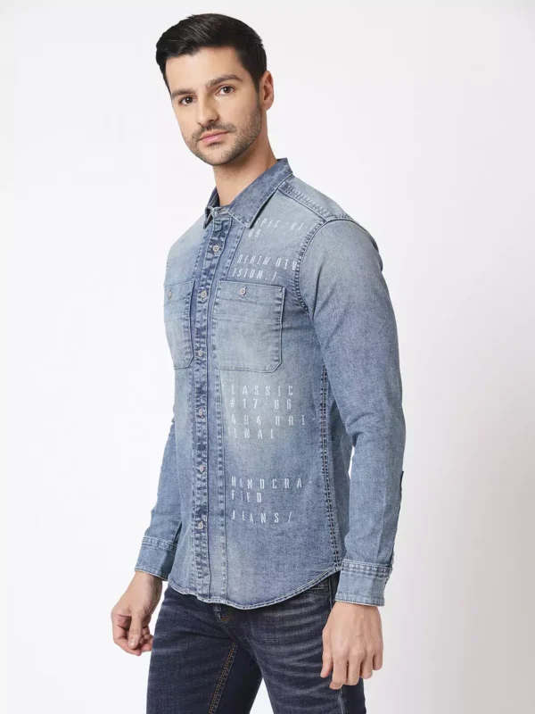 ROOKIES Denim Elegance Men's Slim Fit Full Sleeve Shirt - Cotton Polyester Elastane Blend - Image 4