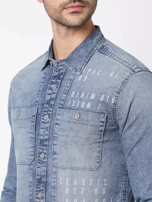 ROOKIES Denim Elegance Men's Slim Fit Full Sleeve Shirt - Cotton Polyester Elastane Blend - Image 2