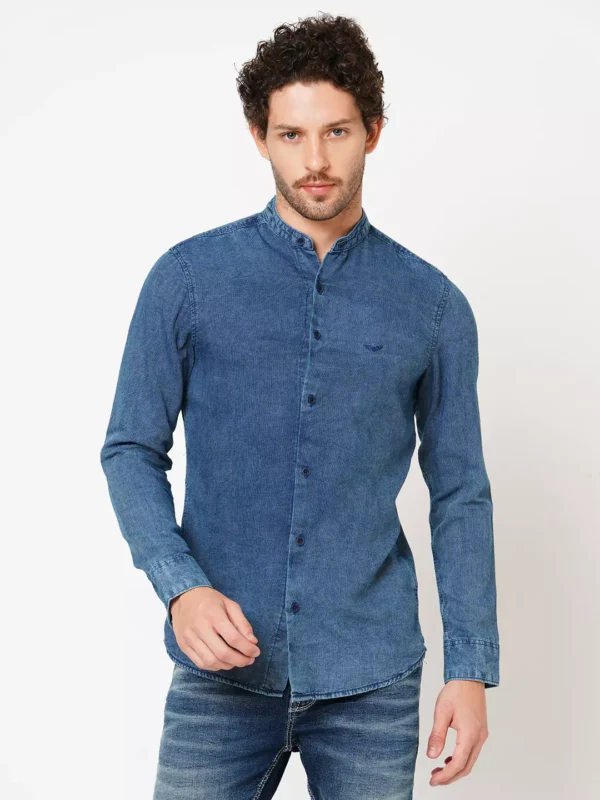ROOKIES Denim Elegance Men's Slim Fit Full Sleeve Shirt - Cotton Polyester Elastane Blend - Image 1