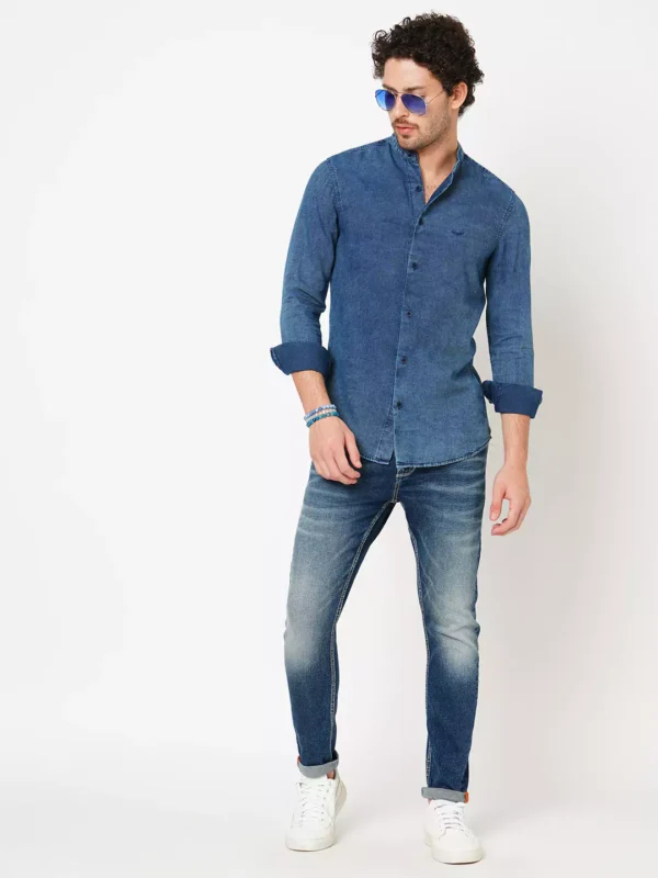 ROOKIES Denim Elegance Men's Slim Fit Full Sleeve Shirt - Cotton Polyester Elastane Blend - Image 4