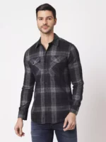 ROOKIES Elite Checks Elegance Men's Slim Fit Cotton Shirt/Black Grey Full Sleeve Check Shirt