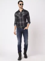 ROOKIES Elite Checks Elegance Men's Slim Fit Cotton Shirt/Black Grey Full Sleeve Check Shirt - Image 4