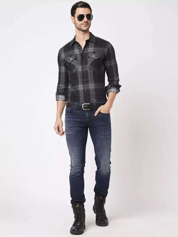 ROOKIES Elite Checks Elegance Men's Slim Fit Cotton Shirt/Black Grey Full Sleeve Check Shirt - Image 4