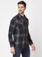ROOKIES Elite Checks Elegance Men's Slim Fit Cotton Shirt/Black Grey Full Sleeve Check Shirt - Image 3