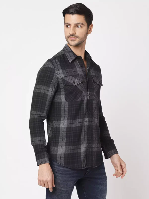 ROOKIES Elite Checks Elegance Men's Slim Fit Cotton Shirt/Black Grey Full Sleeve Check Shirt - Image 3
